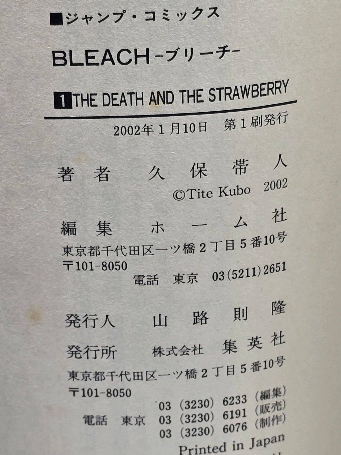 Bleach Vol. 1 - The Death and The Strawberry 1st Edition, 1st Printing (2002)